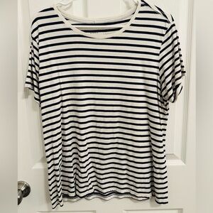 Pact Organic Cotton T Shirt Womens Size Large Navy Blue White Striped Tee Top